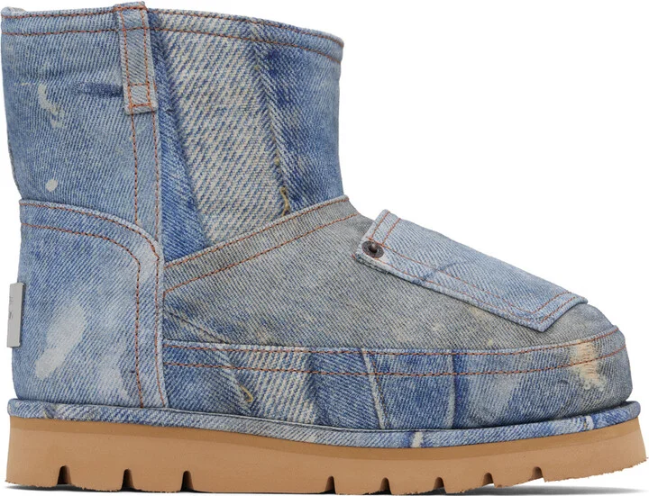 Acne Studios Blue Batter Low Print Denim Boots