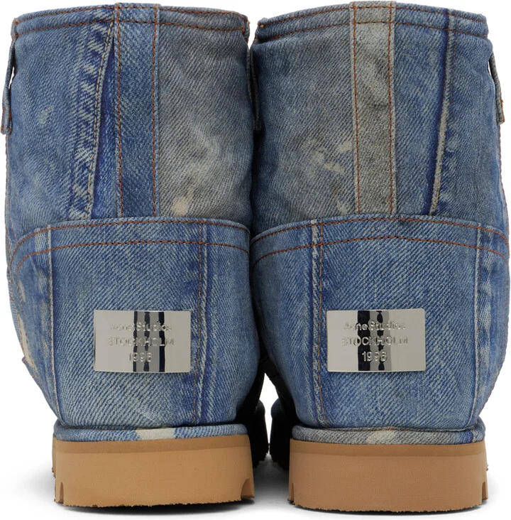 Acne Studios Blue Printed Leather Low Boots - Image 2