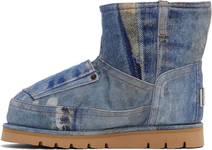 Acne Studios Blue Printed Leather Low Boots - Image 3