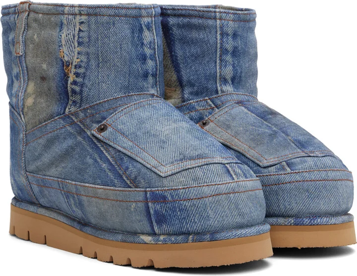 Acne Studios Blue Printed Leather Low Boots - Image 4