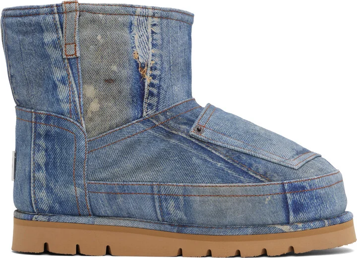 Acne Studios Blue Printed Leather Low Boots