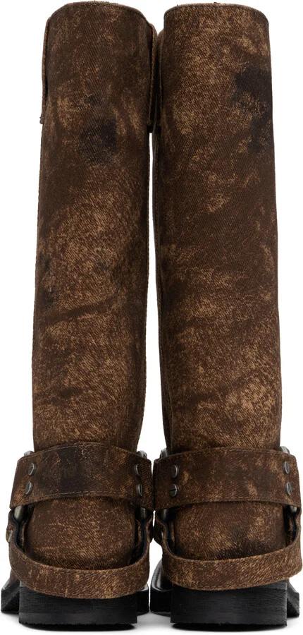 Acne Studios Brown Buckle Denim Tall Boots - Image 2