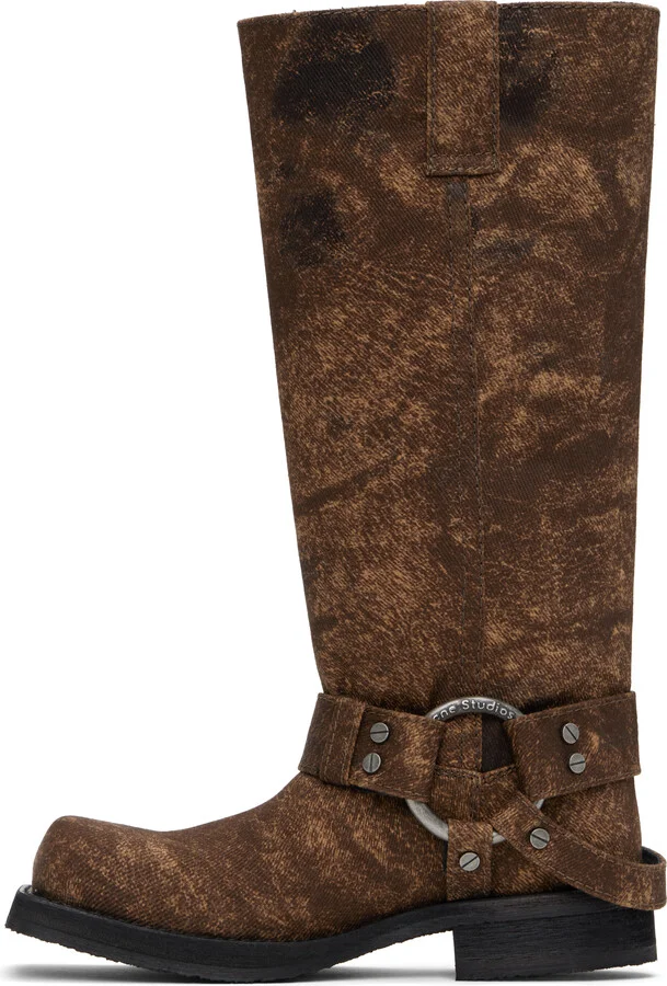Acne Studios Brown Buckle Denim Tall Boots - Image 3