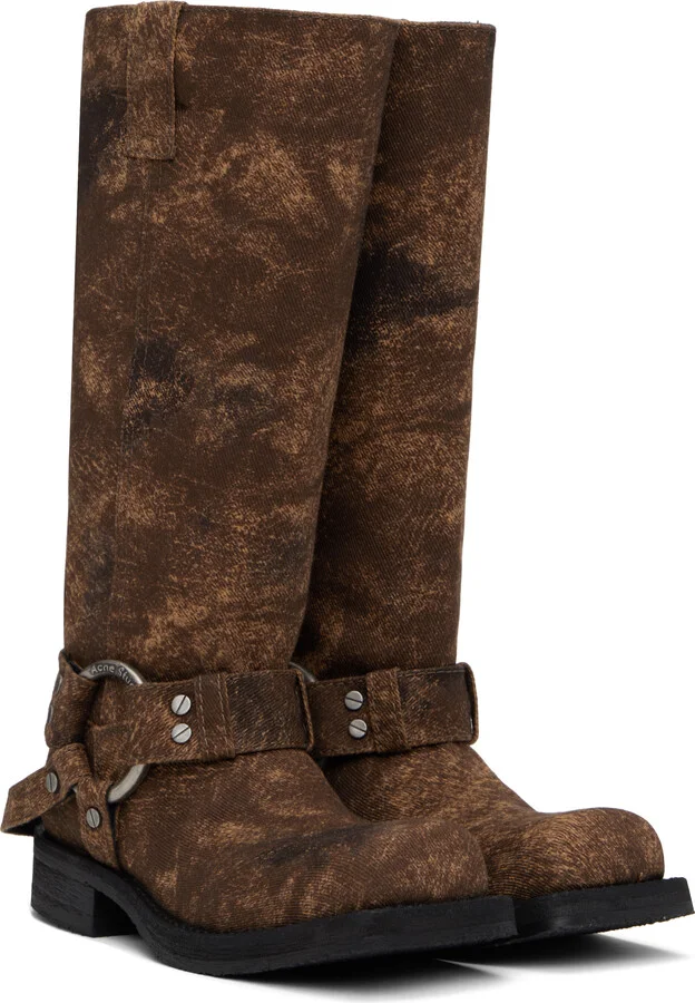 Acne Studios Brown Buckle Denim Tall Boots - Image 4