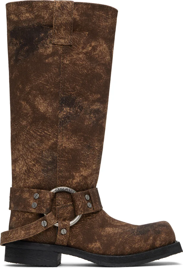 Acne Studios Brown Buckle Denim Tall Boots