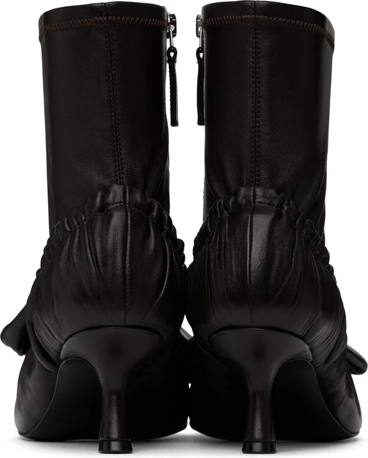 Acne Studios Brown Leather Bow Ankle Boots - Image 2
