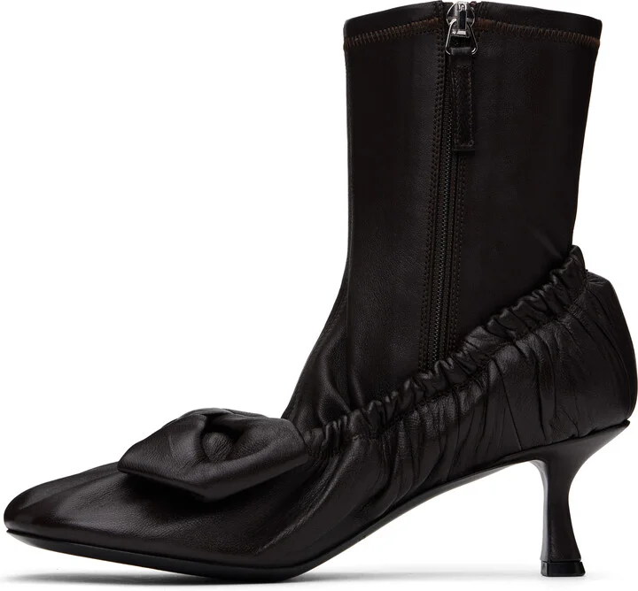 Acne Studios Brown Leather Bow Ankle Boots - Image 3