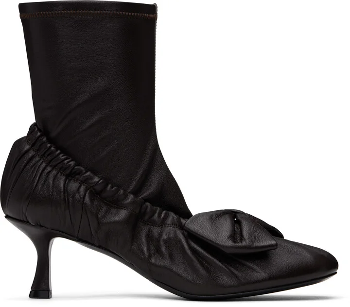 Acne Studios Brown Leather Bow Ankle Boots