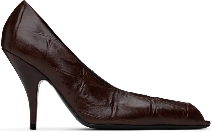Acne Studios Brown Leather Open Toe Heels