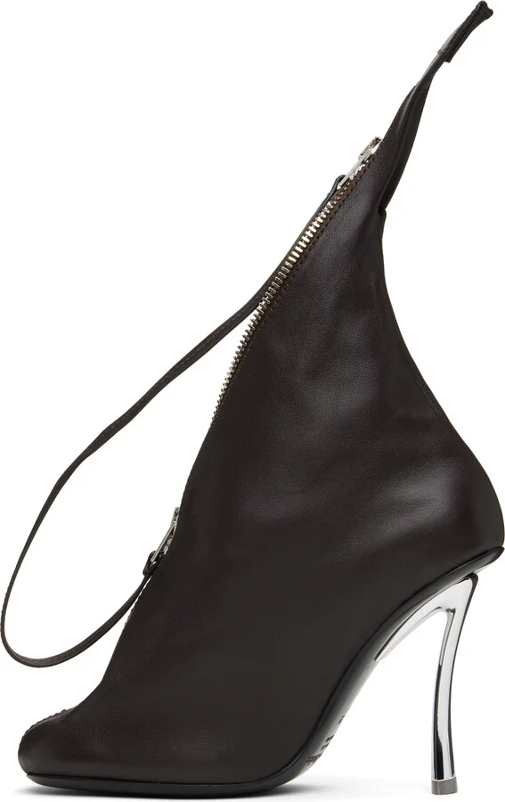 Acne Studios Brown Leather Zip Heels - Image 3