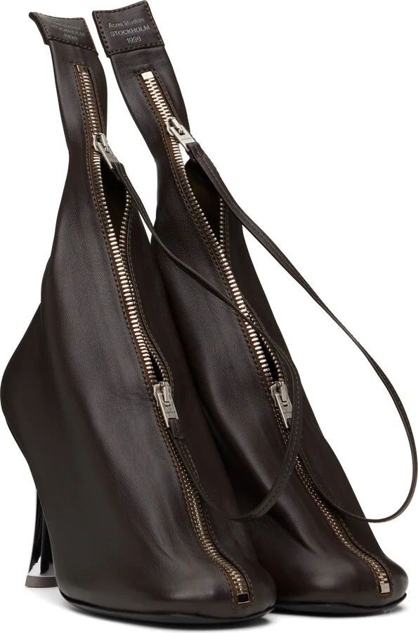 Acne Studios Brown Leather Zip Heels - Image 4