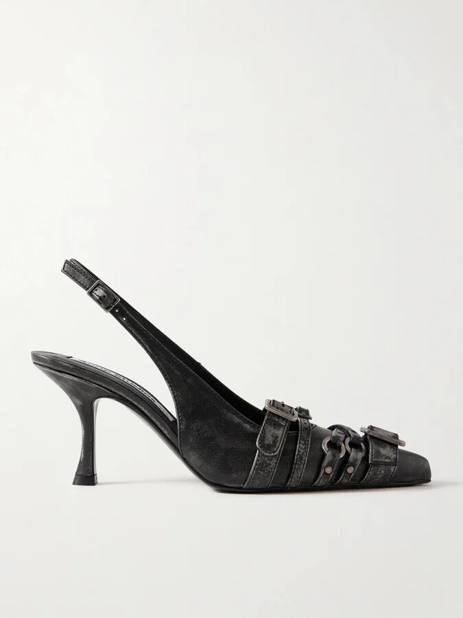 Acne Studios - Buckled Distressed Leather Slingback Pumps - Black