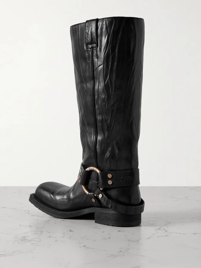 Acne Studios - Embellished Crinkled-leather Knee Boots - Black - Image 3