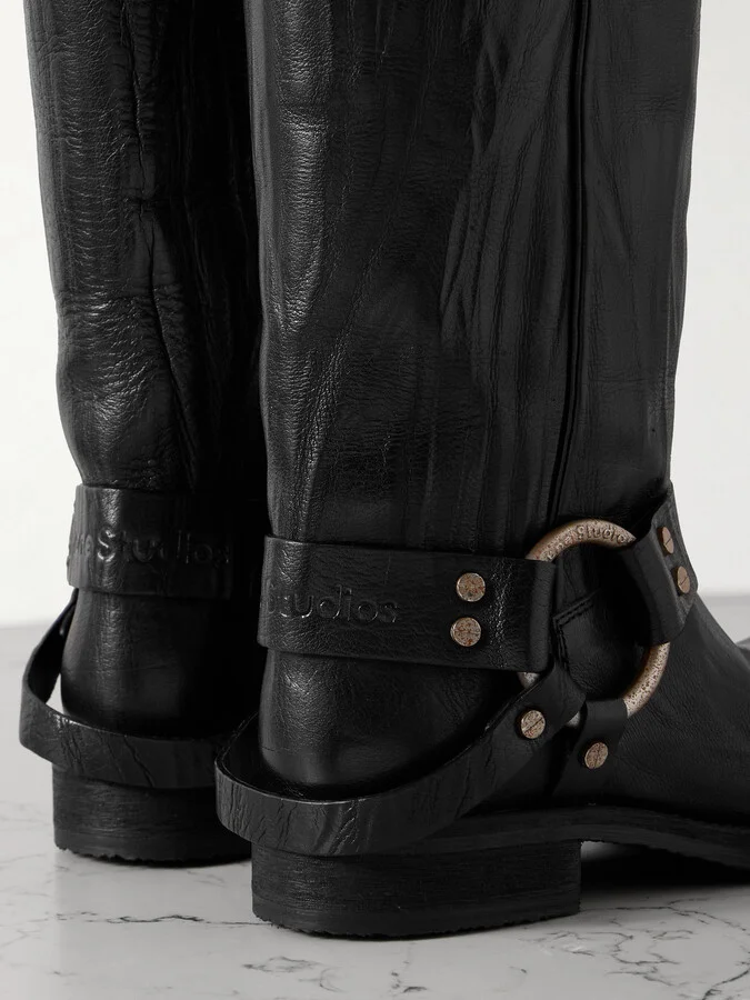 Acne Studios - Embellished Crinkled-leather Knee Boots - Black - Image 4
