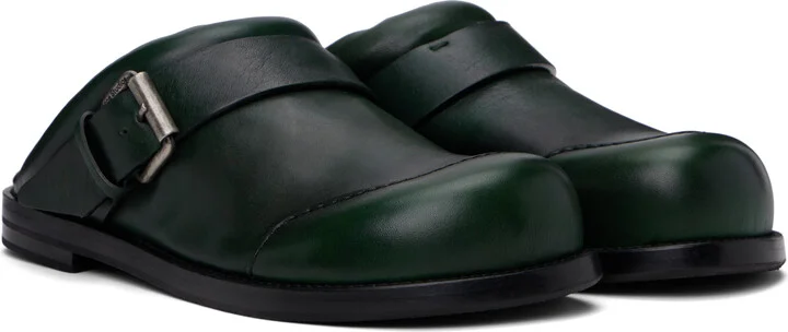 Acne Studios Green Leather Buckle Mules - Image 4