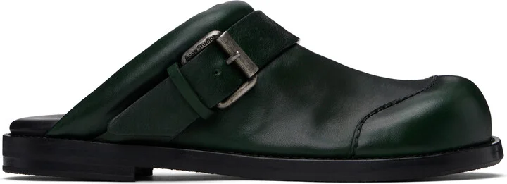 Acne Studios Green Leather Buckle Mules