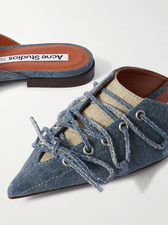 Acne Studios - Lace-up Two-tone Denim Point-toe Flats - Blue - Image 4