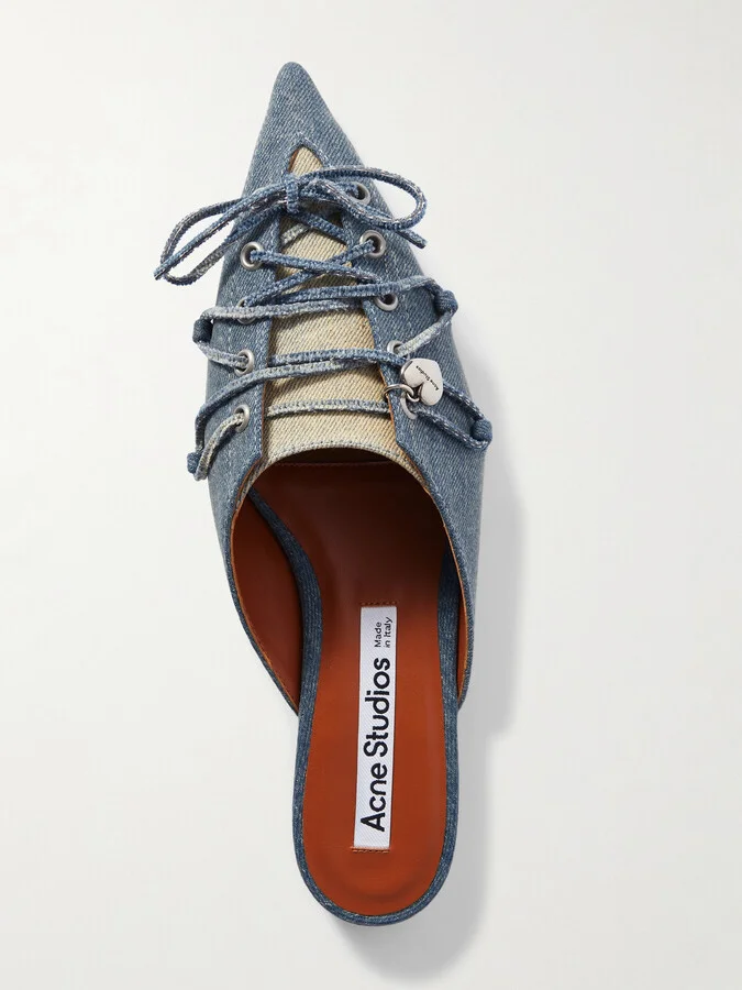 Acne Studios - Lace-up Two-tone Denim Point-toe Flats - Blue - Image 5