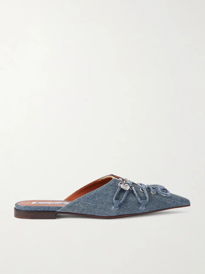 Acne Studios - Lace-up Two-tone Denim Point-toe Flats - Blue