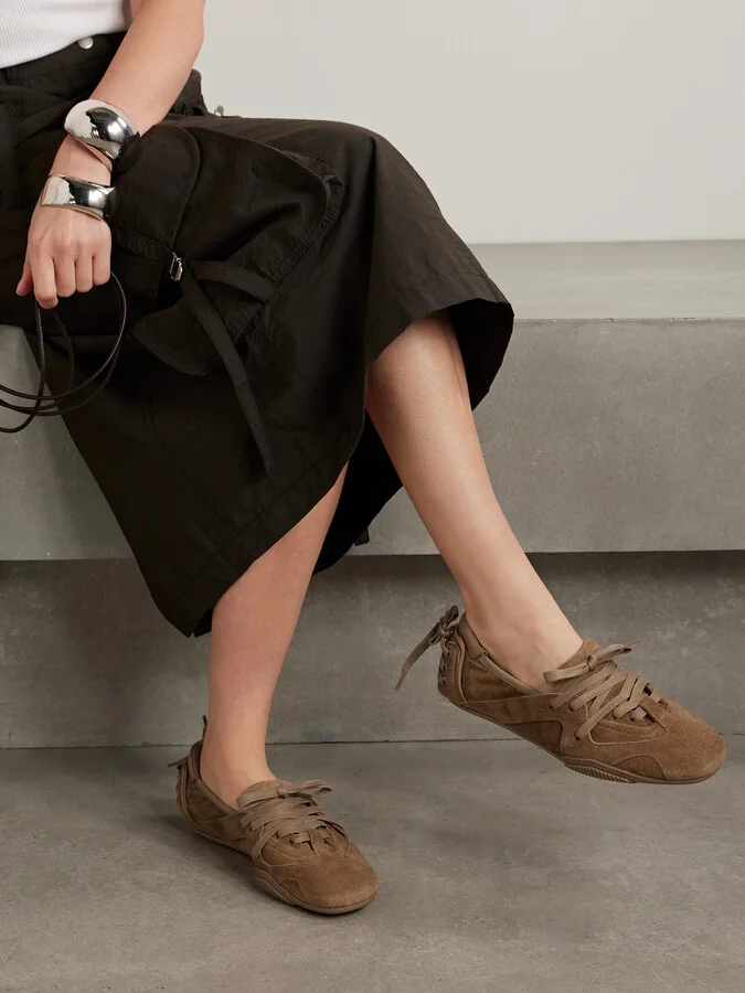 Acne Studios - Leather-trimmed Paneled Suede Sneakers - Neutrals - Image 2