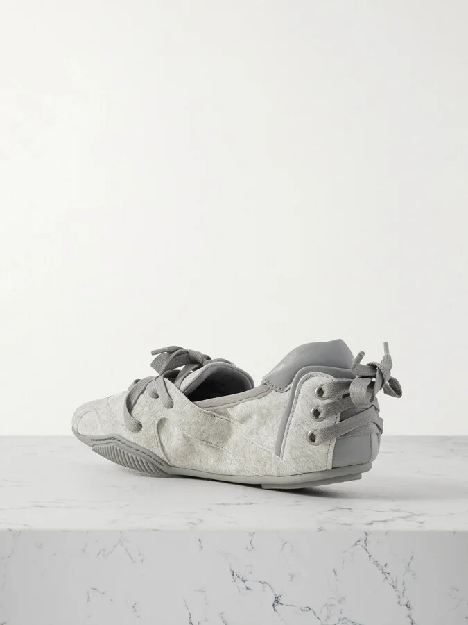 Acne Studios - Leather-trimmed Suede Ballet Flats - Gray - Image 3