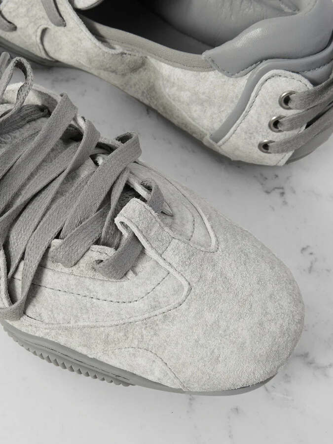 Acne Studios - Leather-trimmed Suede Ballet Flats - Gray - Image 4