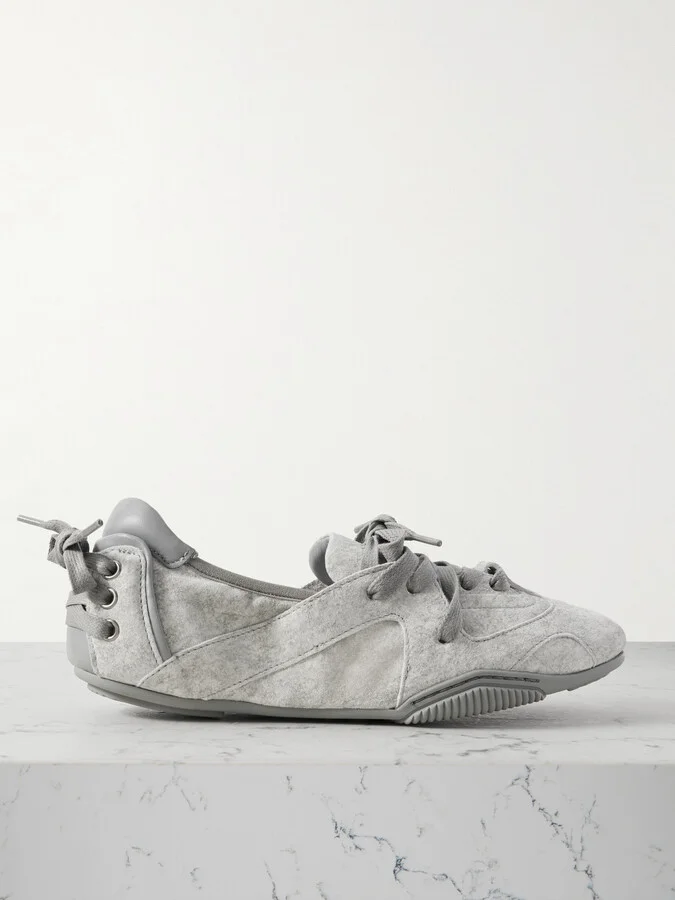Acne Studios - Leather-trimmed Suede Ballet Flats - Gray