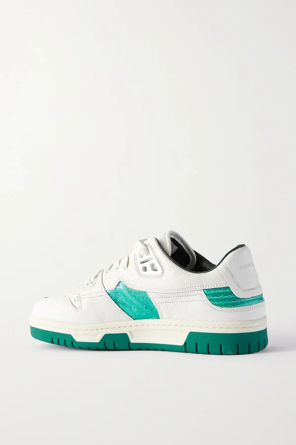 Acne Studios - Logo-print Metallic Textured-leather And Pvc Sneakers - White - Image 3