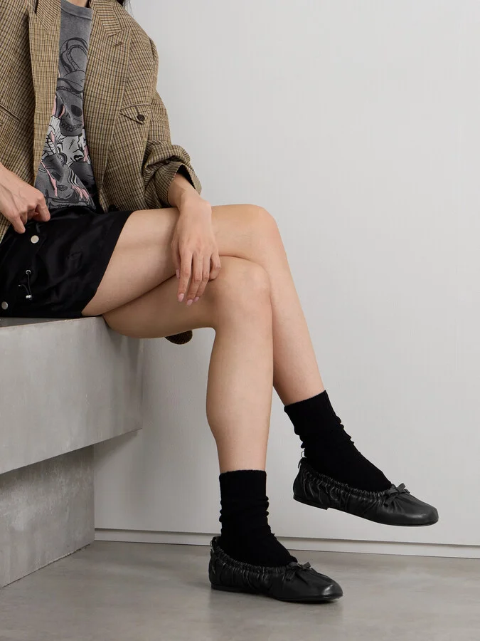 Acne Studios - + Net Sustain Ruched Leather Ballet Flats - Black - Image 2