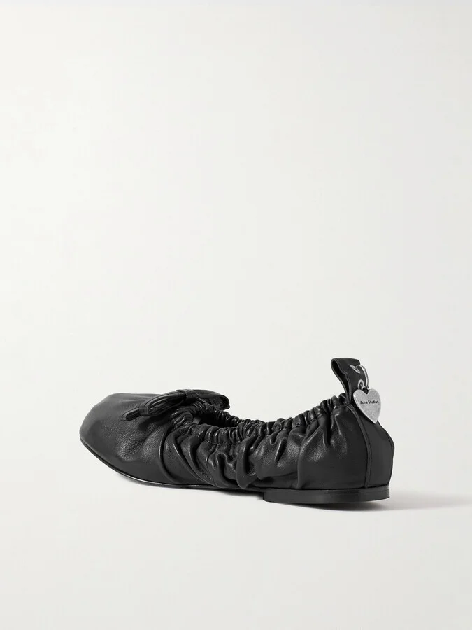 Acne Studios - + Net Sustain Ruched Leather Ballet Flats - Black - Image 3