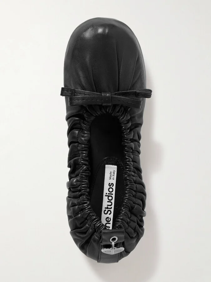 Acne Studios - + Net Sustain Ruched Leather Ballet Flats - Black - Image 5