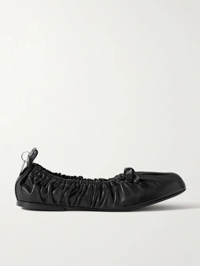 Acne Studios - + Net Sustain Ruched Leather Ballet Flats - Black