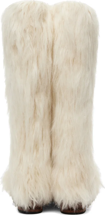 Acne Studios Off-White Furry Clog Boots - Image 2