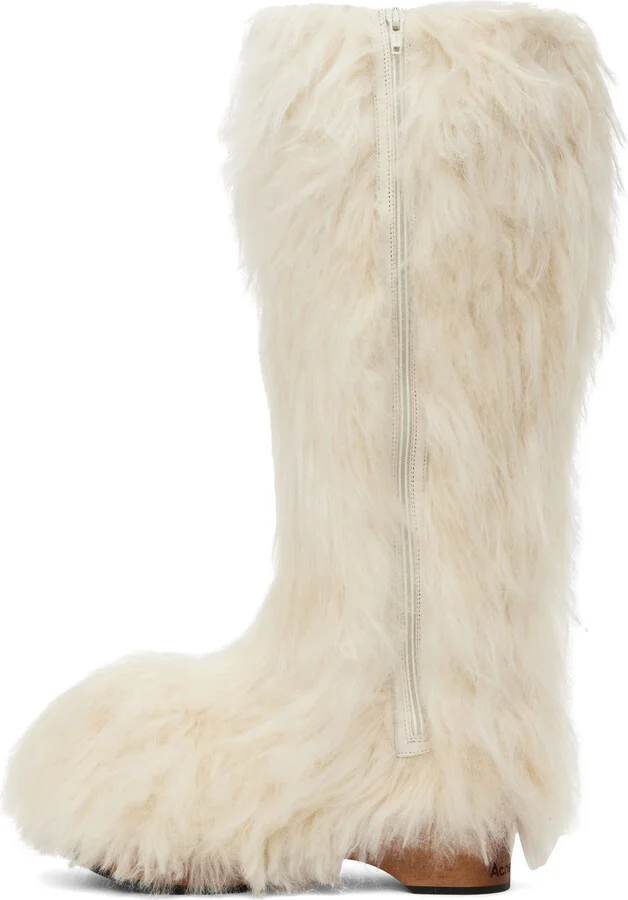 Acne Studios Off-White Furry Clog Boots - Image 3