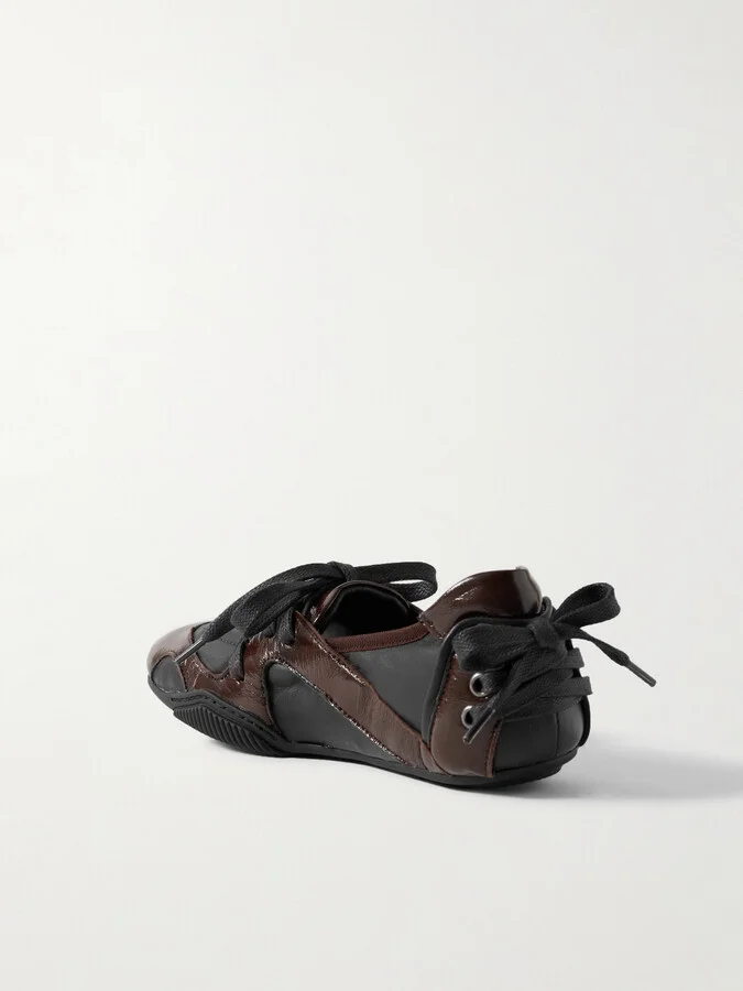Acne Studios - Paneled Smooth And Patent-leather Sneakers - Brown - Image 3