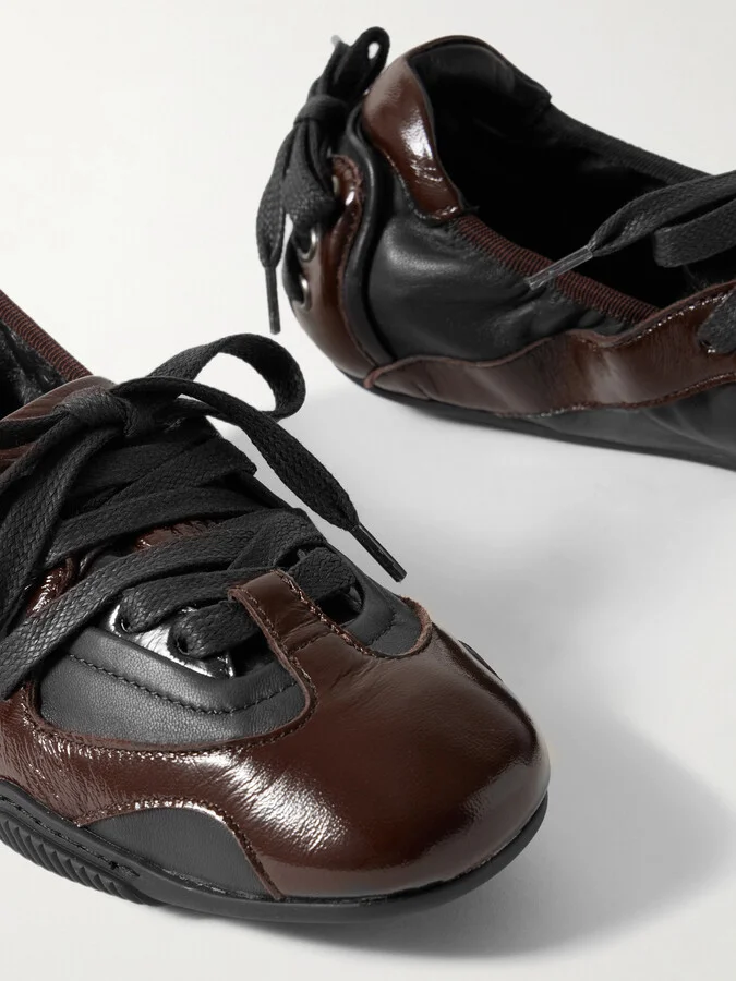 Acne Studios - Paneled Smooth And Patent-leather Sneakers - Brown - Image 4