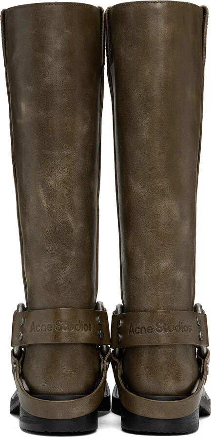 Acne Studios Taupe Leather Buckle Tall Boots - Image 2