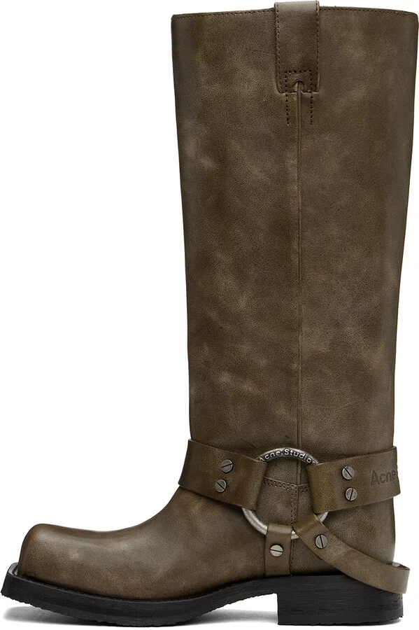 Acne Studios Taupe Leather Buckle Tall Boots - Image 3