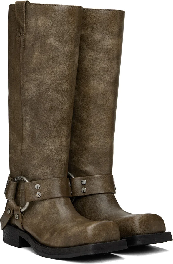 Acne Studios Taupe Leather Buckle Tall Boots - Image 4