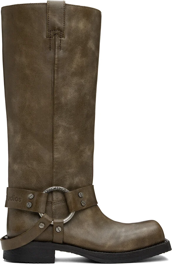 Acne Studios Taupe Leather Buckle Tall Boots