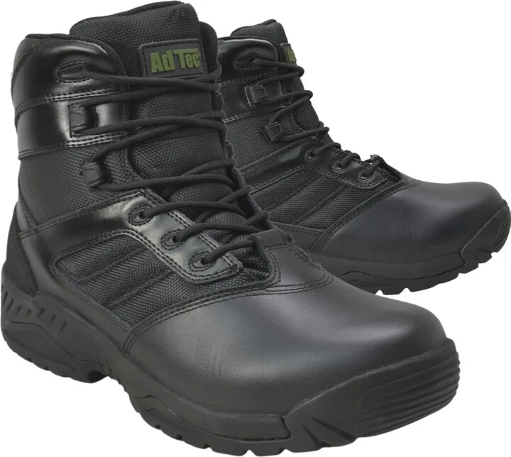 Ad Tec Black Work Boots For Men - Mens 6" Side Zipper Tactical Boots