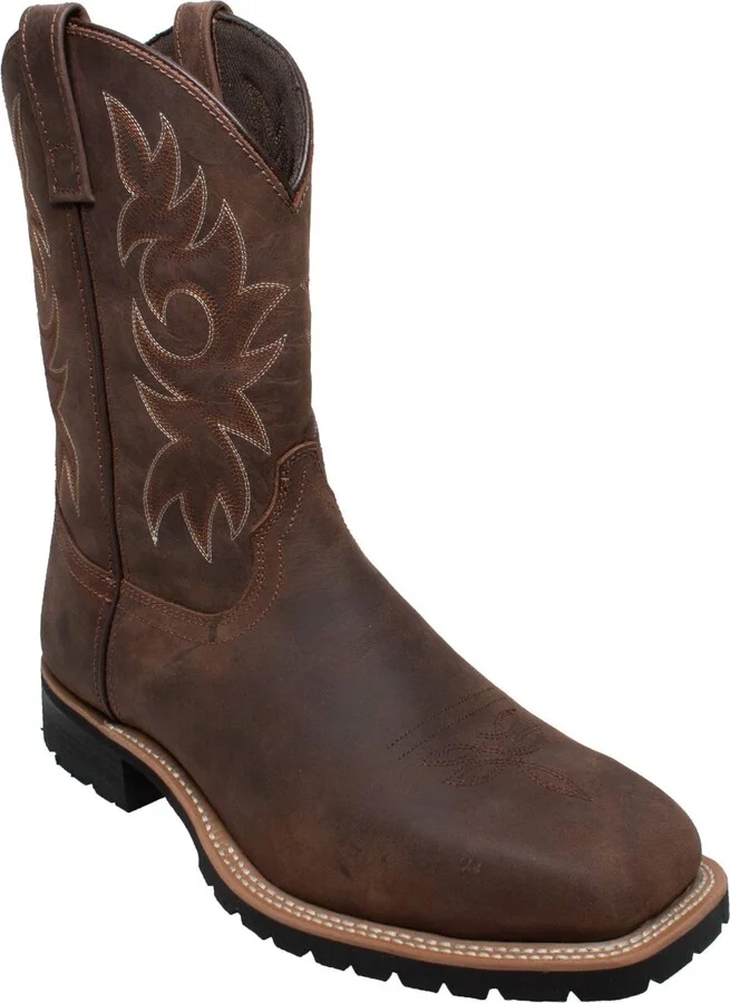 Ad Tec Men's 15" Western Cowboy Boots Wide Calf Square Toe Crazy Horse Leather Safety Work Boot (Wide