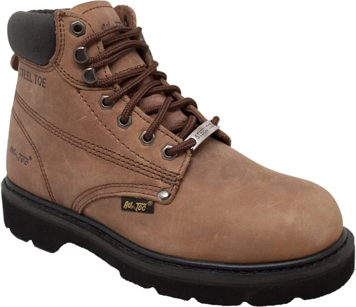 Ad Tec Men's 6in Heavy Duty Nubuck Leather Certified Construction Work Boots - Steel Toe