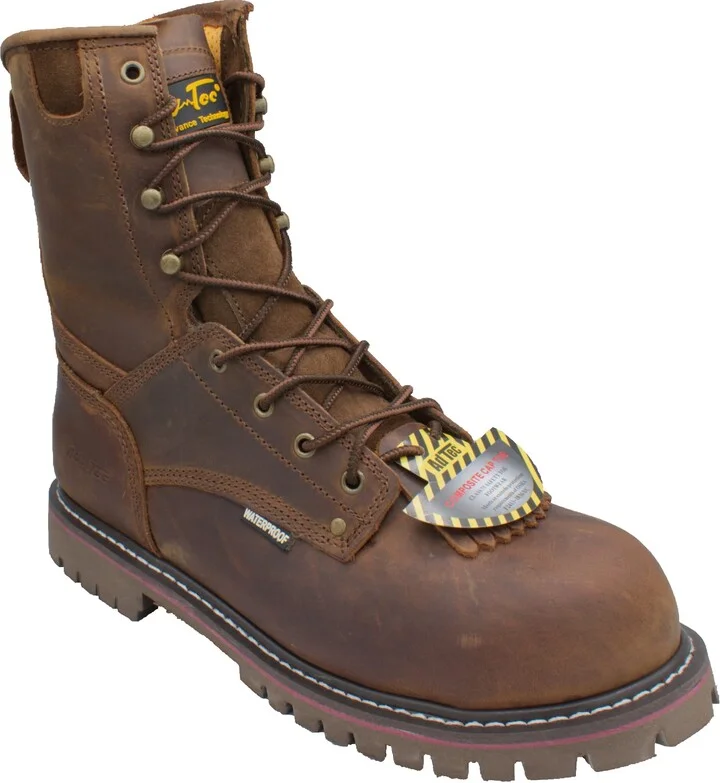 Ad Tec Men's 8" Waterproof Crazy Horse Leather Logger Work Boots | Composite Safety Toe