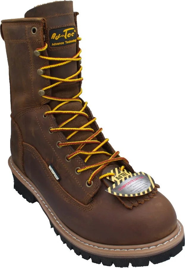 Ad Tec Men's 8" Waterproof Crazy Horse Leather Logger Work Boots | Safety Toe