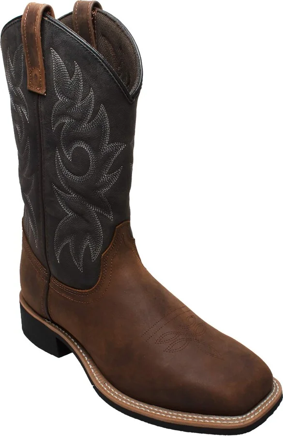 Ad Tec Mens Western Cowboy Boots Brown Crazy Horse Leather - Row Welt Stitching