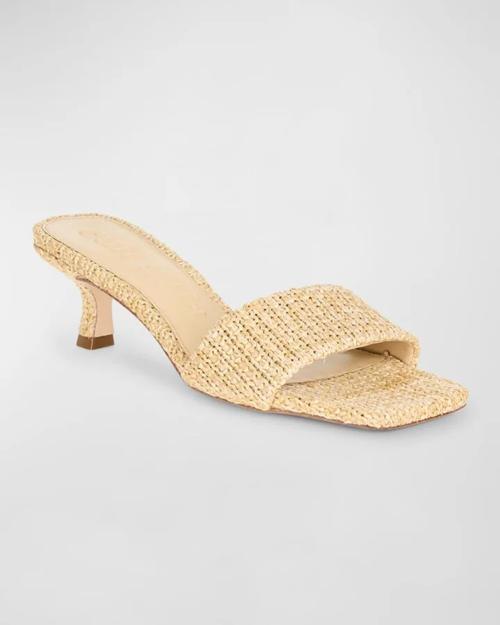 Ada Raffia Kitten-Heel Slide Sandals - Image 3