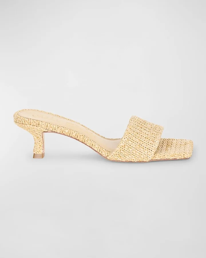 Ada Raffia Kitten-Heel Slide Sandals