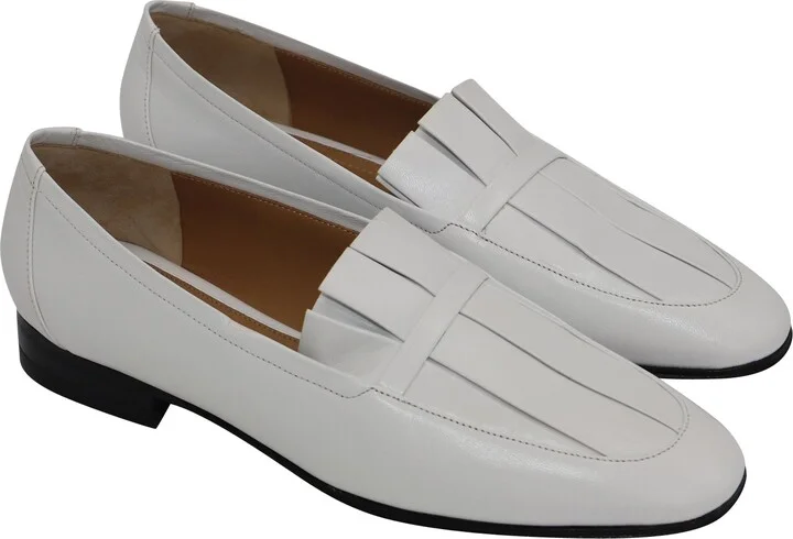 Adam Pleat Moccasin Flats in White Leather