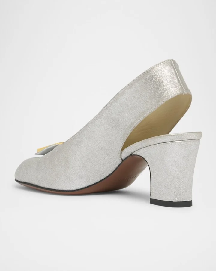 Adamantine Logo Leather Slingback Pumps - Image 3